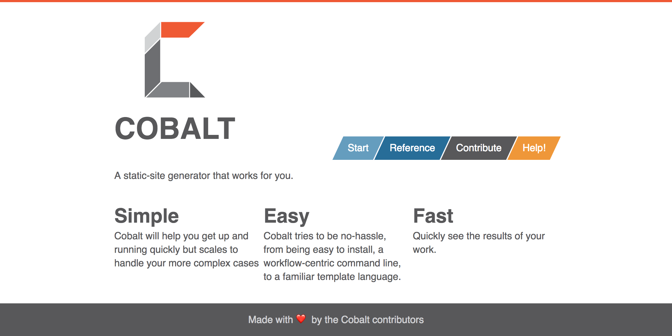 Homepage of cobalt.rs, a static site generator written in Rust