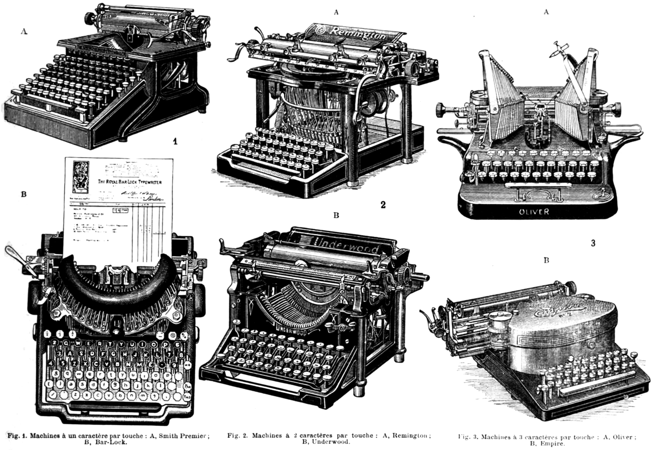 Drawings of very old typewriters